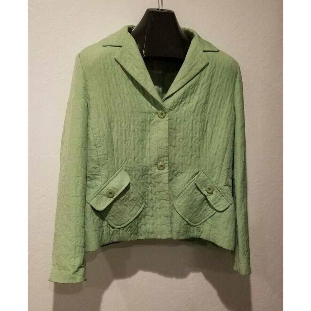 Sag Harbor Womens Size 16 Green Button Down Quilted Jacket Blazer Lightweight